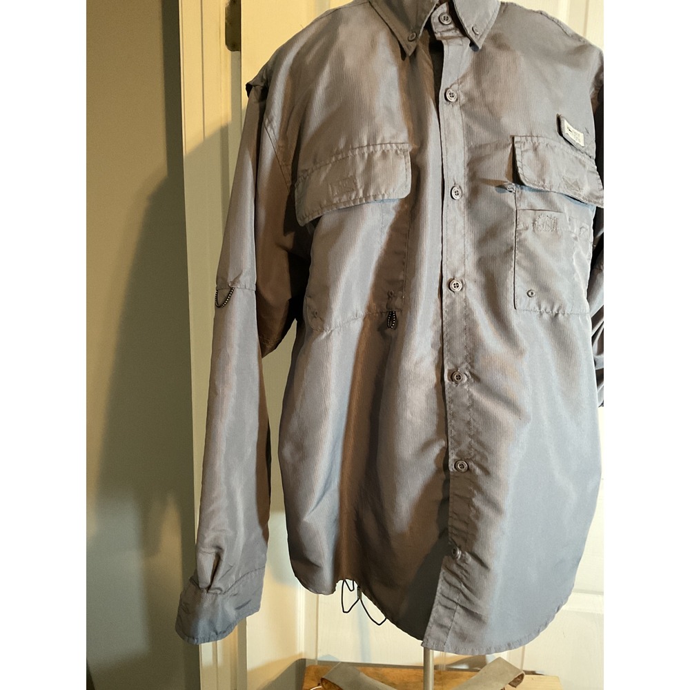 Spicy Tuna Mens Gray Ripstop Fishing Shirt Ventilated Convertible Sleeve Size M